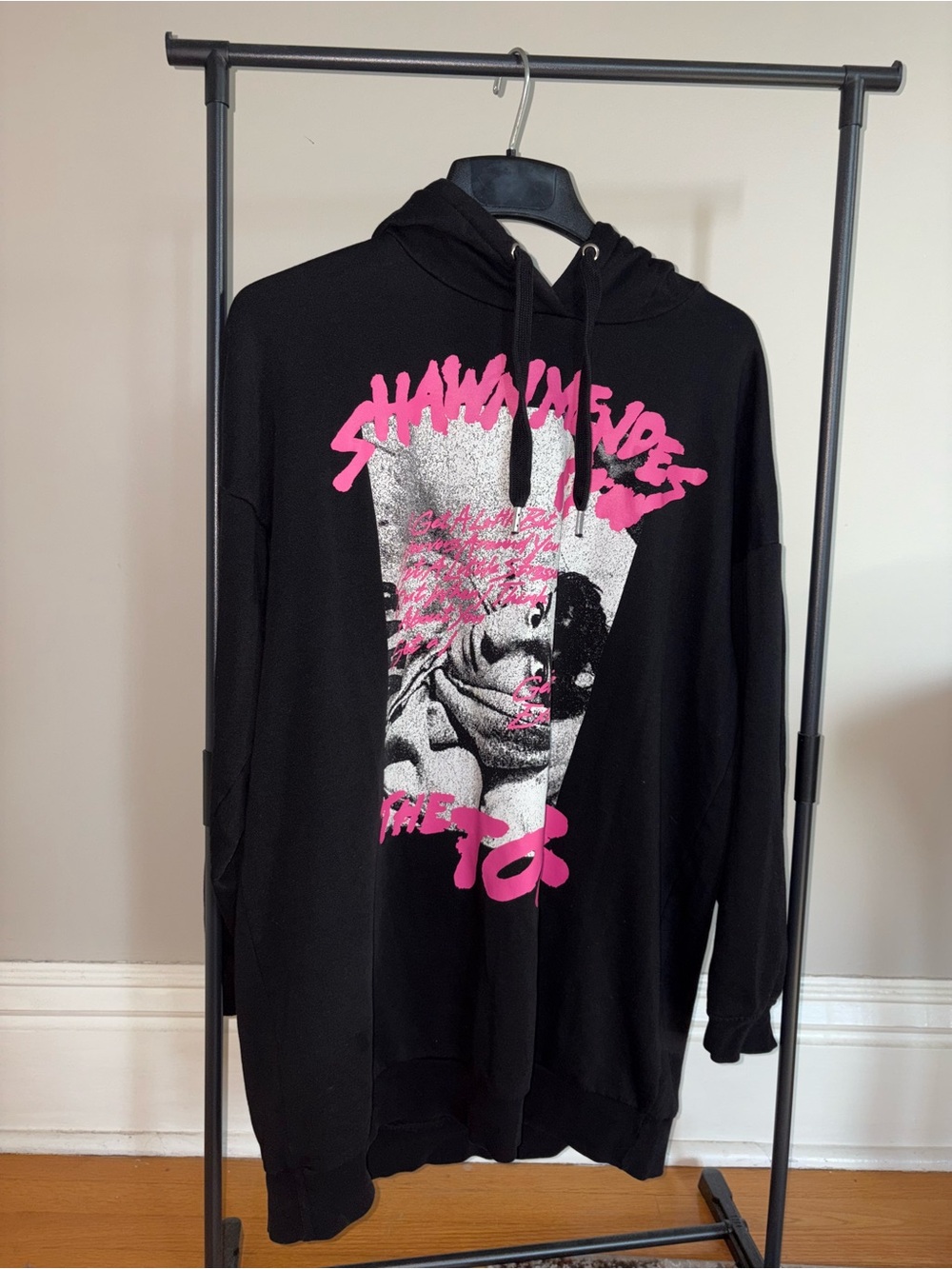 Black Zip-Up Hoodie with Pink Graphic Print